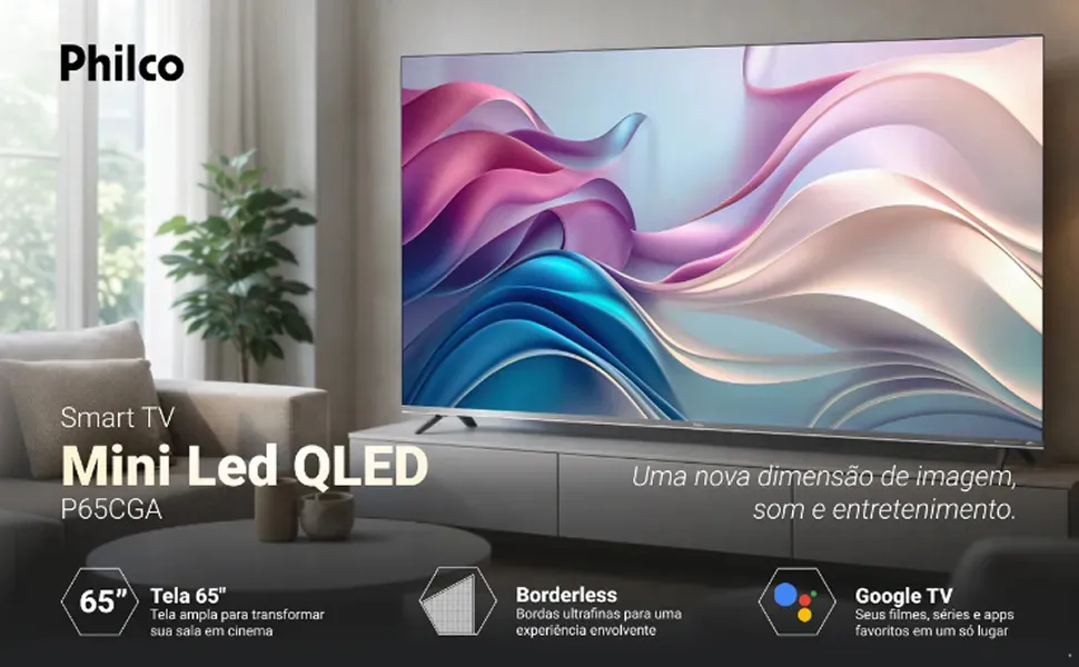 Smart TV Philco 65 P65CGA QLED Mini LED Quantum 4K UHD Google TV Philco